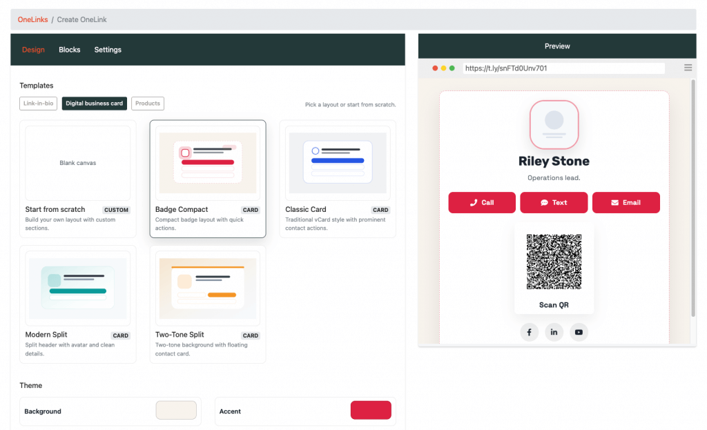 OneLinks theme customization screenshot
